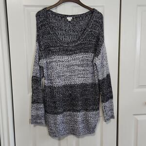 Garage Women's Wide Neck Long Sleeve Knit Blue‎ & White Ambre Sweater Size M-L